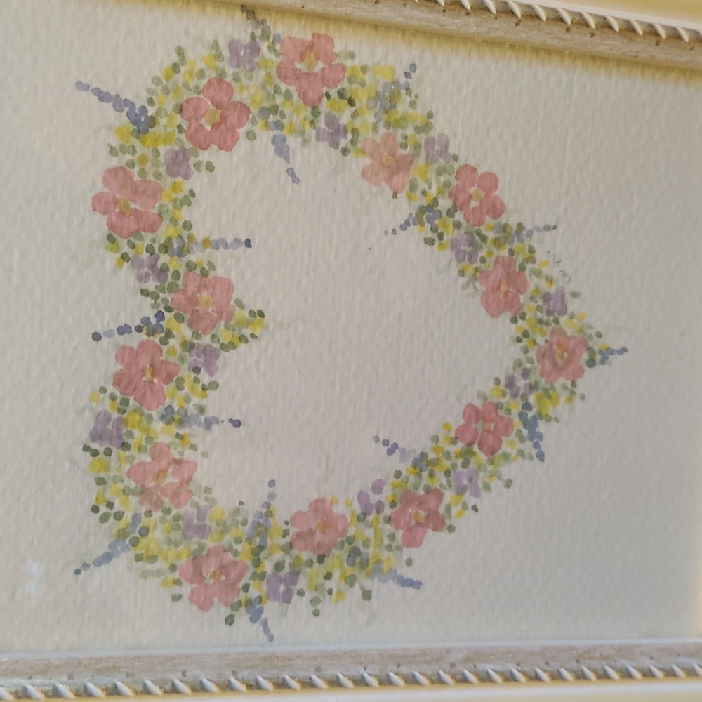 Vintage Framed signed floral watercolor heart - Picture 2 of 16